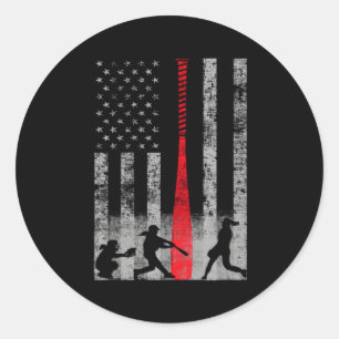 Patriotic Red Bat Softball Flag Classic Round Sticker