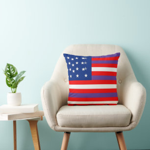 Patriotic Red Blue and White Stripes with Stars Cushion