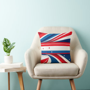 Patriotic Red Blue and White Waves with Stars Cushion