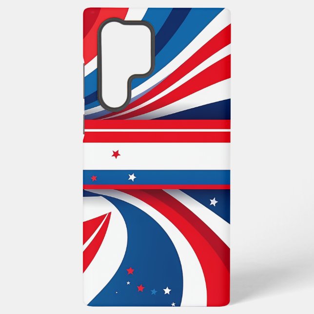Patriotic Red Blue and White Waves with Stars Samsung Galaxy S22 Ultra Case (Back)