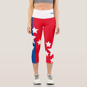 Patriotic Red Blue Name Quote  Capri Leggings