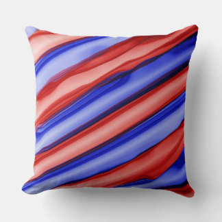 PATRIOTIC RED & BLUE RIBBON LOOK STRIPES CUSHION