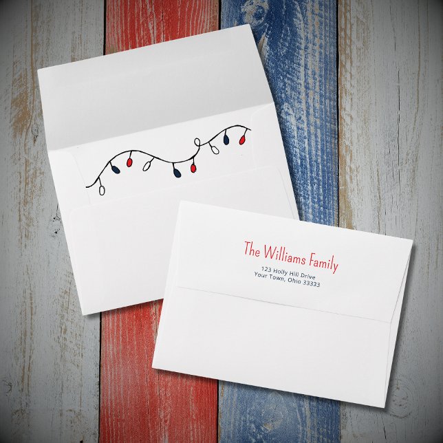 Patriotic Red Blue String Lights Return Address Envelope (Creator Uploaded)