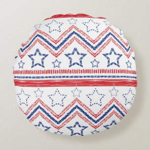 Patriotic red blue tribal, American symbols. Round Cushion
