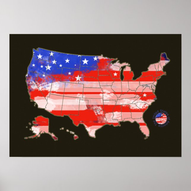 patriotic red blue USA stripes and stars map Poster (Front)