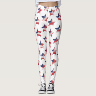 Patriotic Red Blue White American Flag Star Leggings