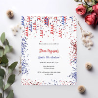 Patriotic red blue white birthday invitation