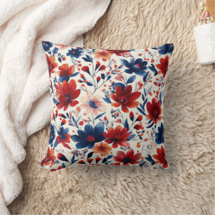 Patriotic Red Blue White Floral (10) Cushion
