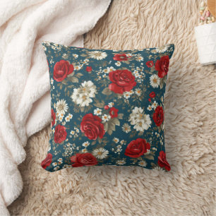 Patriotic Red Blue White Floral (11) Cushion