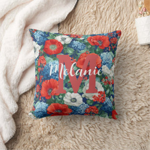 Patriotic Red Blue White Floral (1) Cushion