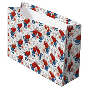 Patriotic Red Blue White Floral (1) Large Gift Bag