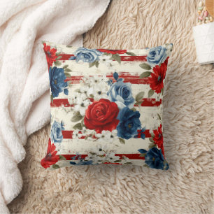 Patriotic Red Blue White Floral (2) Cushion