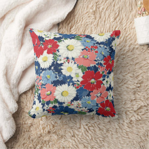Patriotic Red Blue White Floral (3) Cushion
