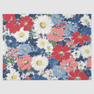 Patriotic Red Blue White Floral (3) Tissue Paper