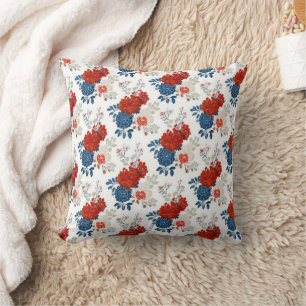 Patriotic Red Blue White Floral (4) Cushion