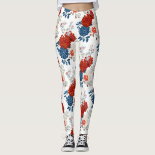 Patriotic Red Blue White Floral (4) Leggings