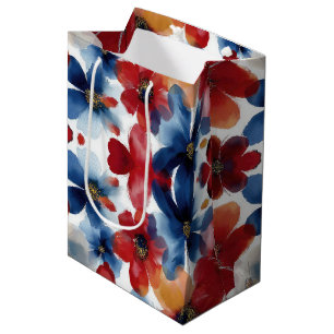 Patriotic Red Blue White Floral (4) Medium Gift Bag