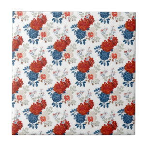 Patriotic Red Blue White Floral (4) Tile