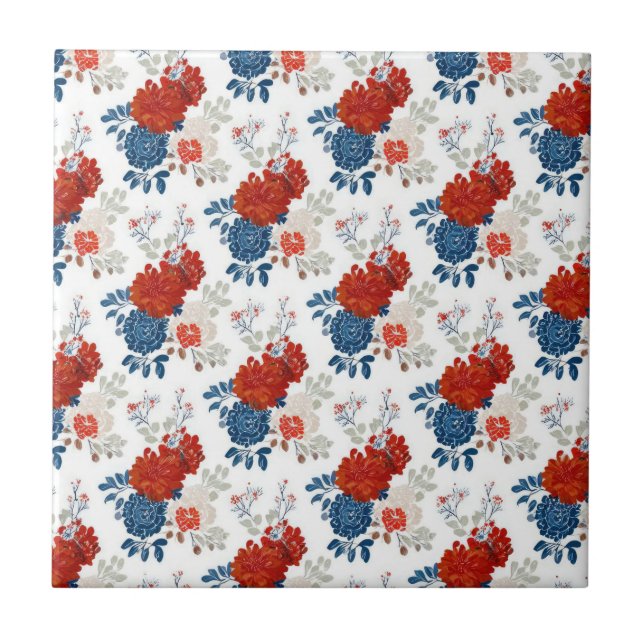 Patriotic Red Blue White Floral (4) Tile (Front)