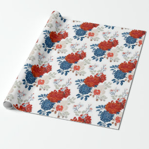 Patriotic Red Blue White Floral (4) Wrapping Paper