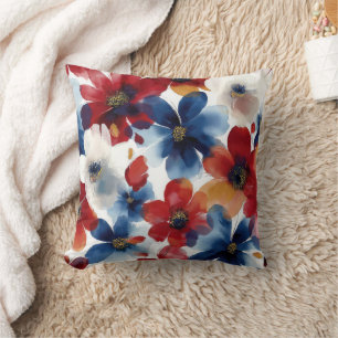 Patriotic Red Blue White Floral (5) Cushion