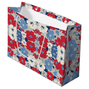 Patriotic Red Blue White Floral (5) Large Gift Bag