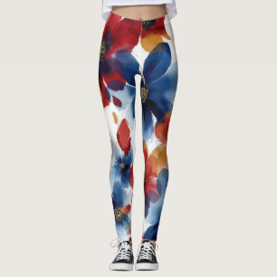 Patriotic Red Blue White Floral (5) Leggings