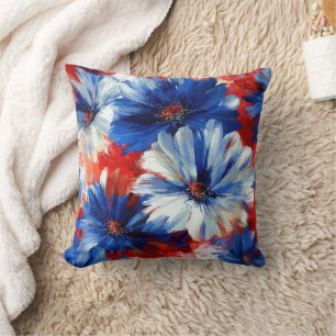 Patriotic Red Blue White Floral (6) Cushion