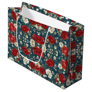 Patriotic Red Blue White Floral (6) Large Gift Bag
