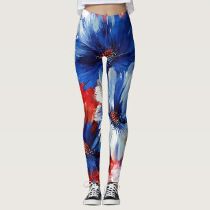 Patriotic Red Blue White Floral (6) Leggings