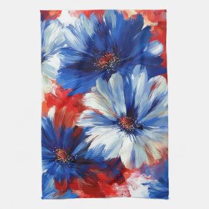 Patriotic Red Blue White Floral (6) Tea Towel