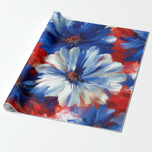 Patriotic Red Blue White Floral (6) Wrapping Paper