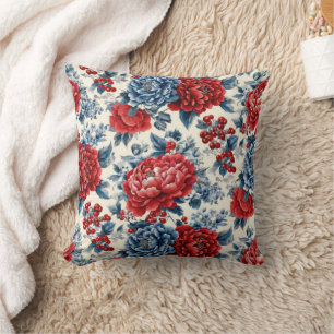 Patriotic Red Blue White Floral (7) Cushion