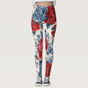 Patriotic Red Blue White Floral (7) Leggings