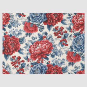 Patriotic Red Blue White Floral (7) Tissue Paper