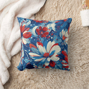 Patriotic Red Blue White Floral (8) Cushion