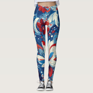 Patriotic Red Blue White Floral (8) Leggings