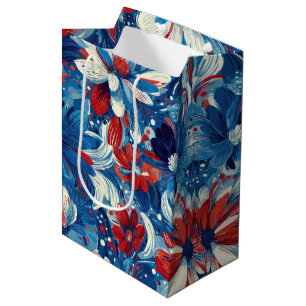 Patriotic Red Blue White Floral (8) Medium Gift Bag