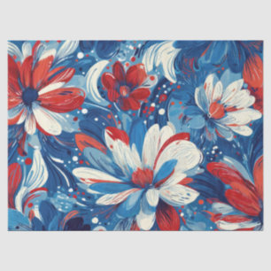 Patriotic Red Blue White Floral (8) Tissue Paper