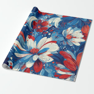Patriotic Red Blue White Floral (8) Wrapping Paper