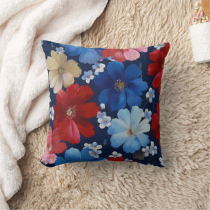 Patriotic Red Blue White Floral (9) Cushion