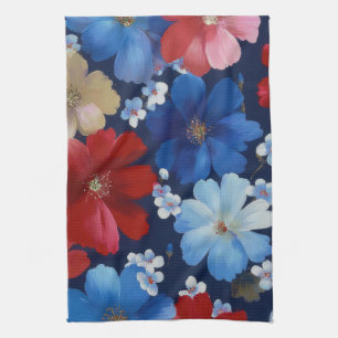 Patriotic Red Blue White Floral (9) Tea Towel