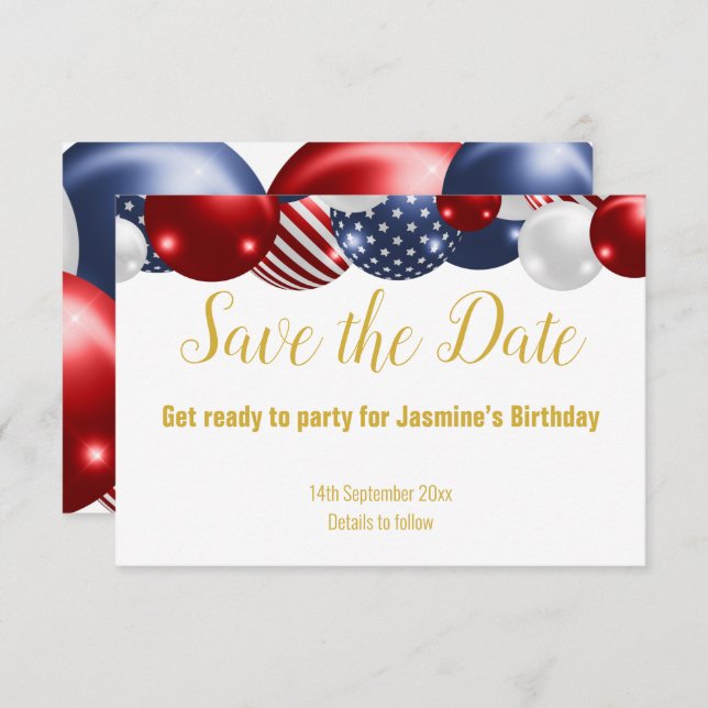 PATRIOTIC RED BLUE WHITE SAVE THE DATE RSVP (Front/Back)