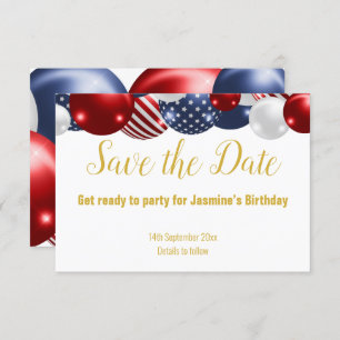PATRIOTIC RED BLUE WHITE SAVE THE DATE RSVP