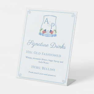 Patriotic Red Blue White Wedding Signature Drinks Pedestal Sign