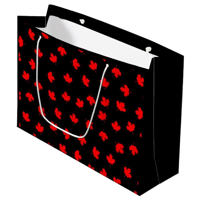 Patriotic Red Canada Maple Leaf Black Pattern Large Gift Bag (Front Angled)