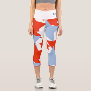Patriotic Red Light Blue Stars Name Quote  Capri Leggings