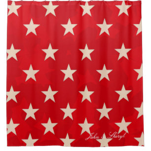 Patriotic Red Stars Bathroom Decor Shower Curtain