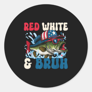 Patriotic Red White & Bruh America Fish Fishin Classic Round Sticker