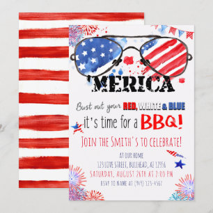 Patriotic Red White and Blue 4th of July BBQ Invitation